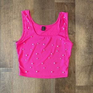 SHEIN Hot Pink Tank Top with Pearl Accents